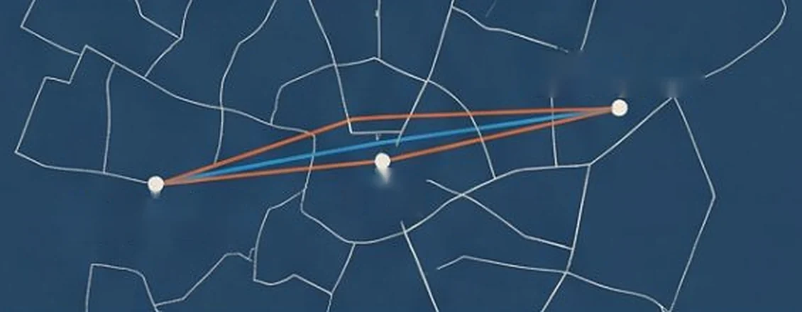 Schematic district map with water and gas trunk lines crossing the city blocks